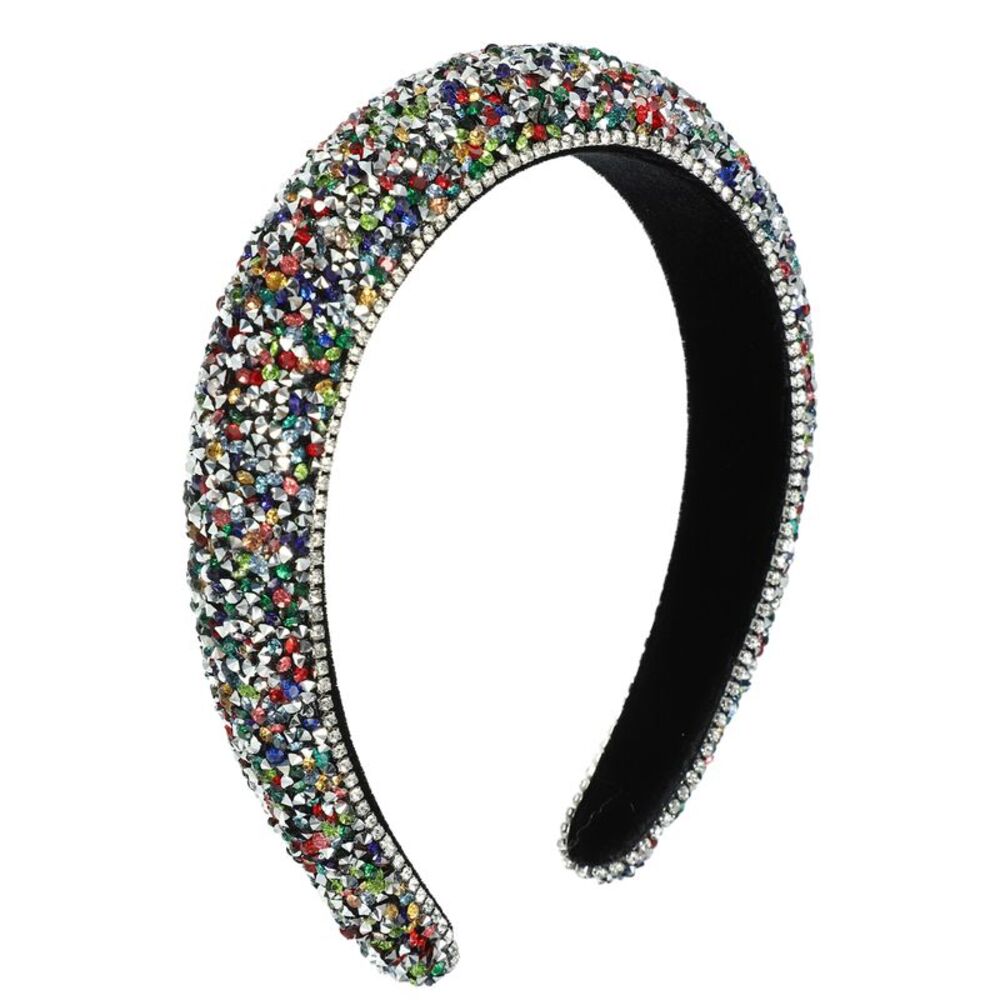 Rhinestone Beaded Jeweled Sparkle Thick Padded Headband Multicolor